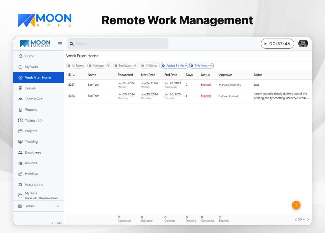 Remote Work Management - Moon HRM