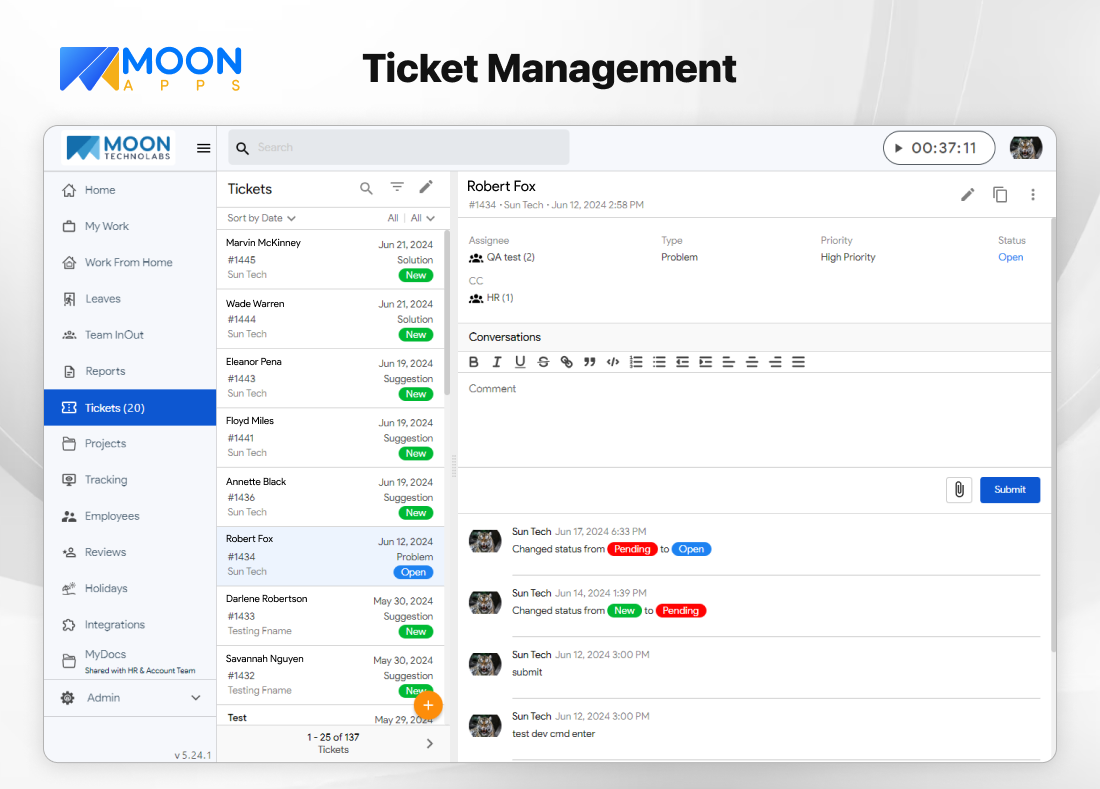 Ticket Management - Moon HRM
